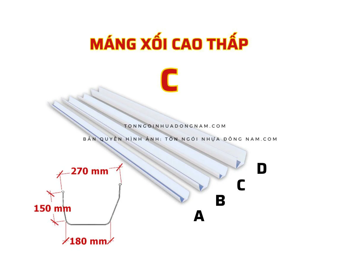Máng xối nhựa PVC size cao thấp