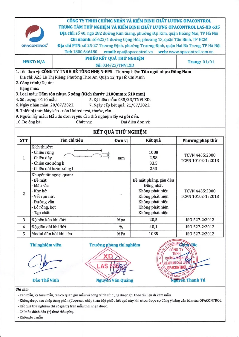 Thông số kỹ thuật ngói nhựa - 1