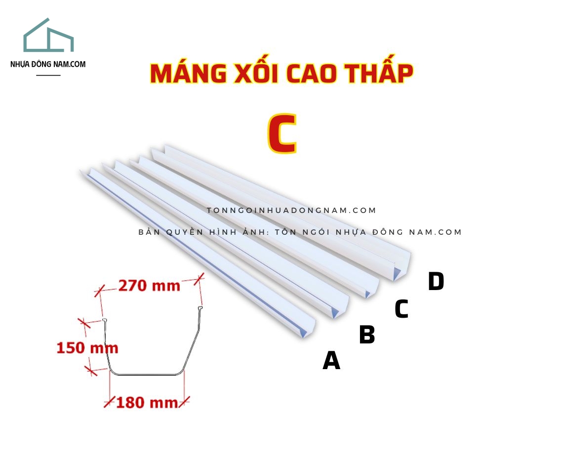 Máng Xối Nhựa PVC Size Cao Thấp